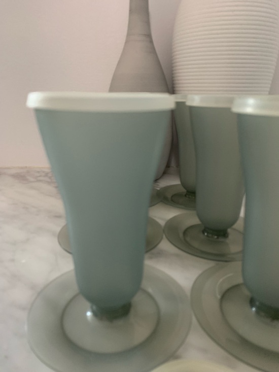 Tupperware Other - Set of 6 Tupperware Smoky Gray Dessert Goblets with Clear/White Lids